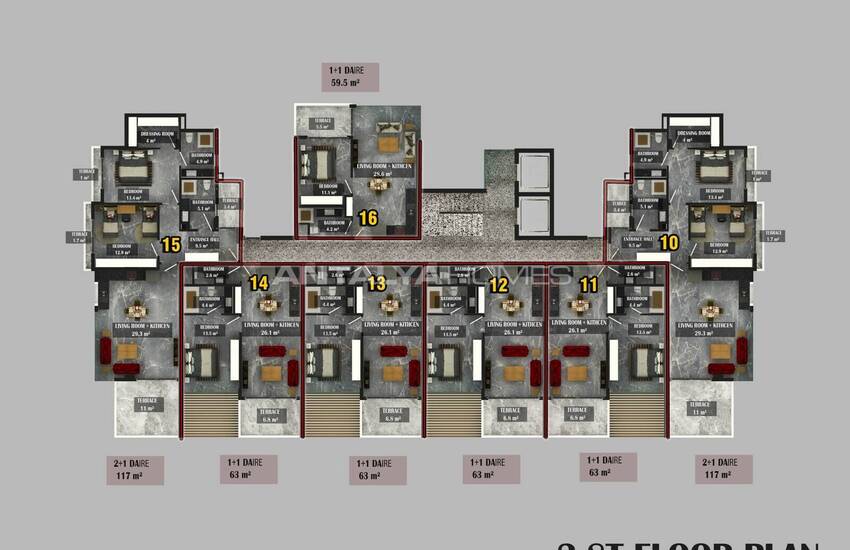 شقق مطلة على البحر والمدينة في مجمع مع مسبح في ألانيا 30