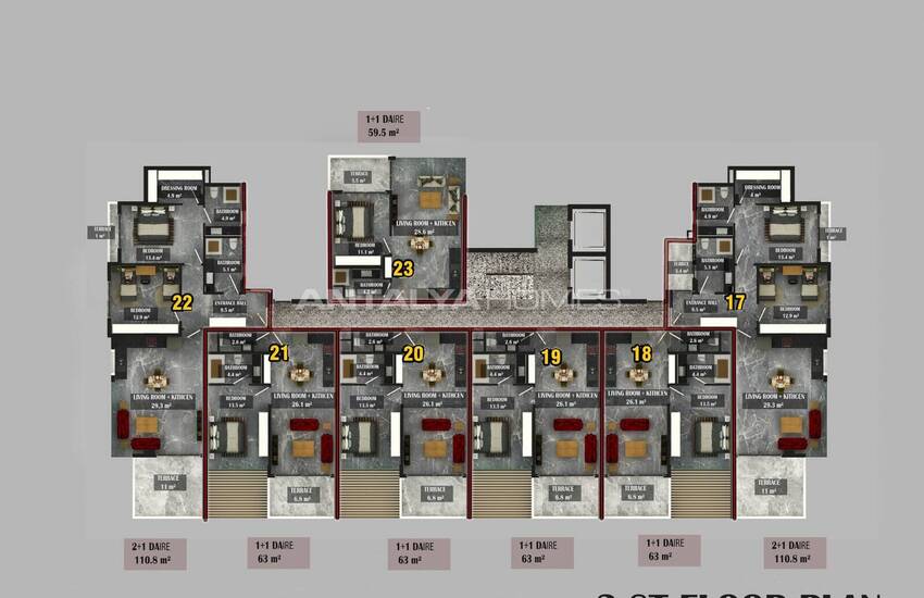 شقق مطلة على البحر والمدينة في مجمع مع مسبح في ألانيا 31