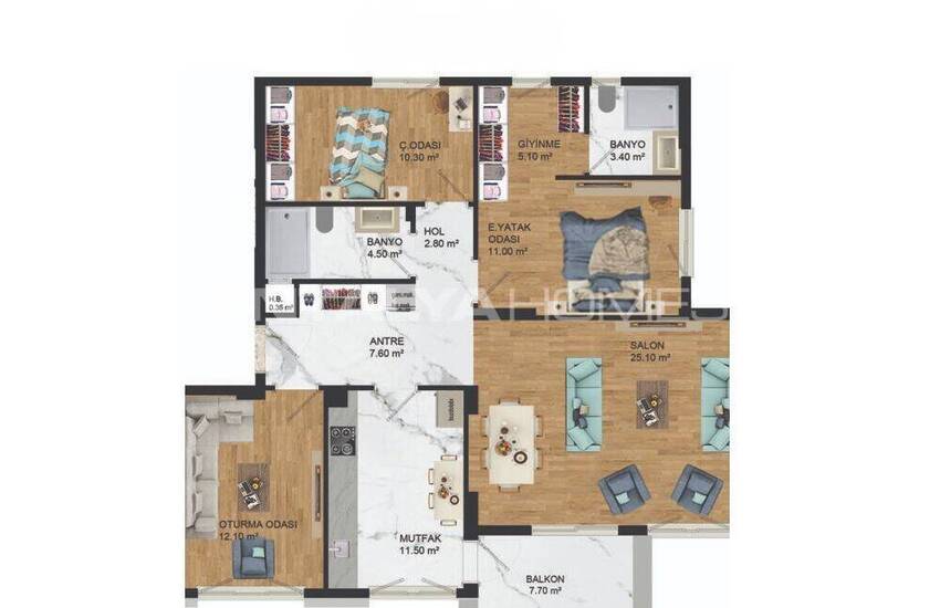 Стильная недвижимость в 4-х блочном комплексе в Анталии Кепез 36