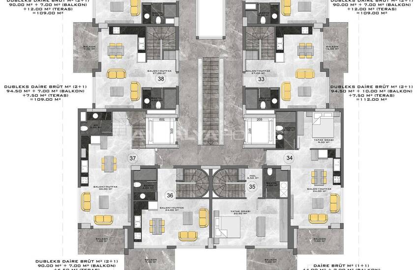 آپارتمان در یک مجتمع با امکانات رفاهی در Kestel Alanya 33