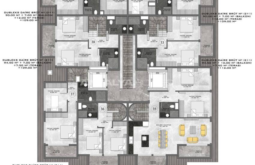آپارتمان در یک مجتمع با امکانات رفاهی در Kestel Alanya 34