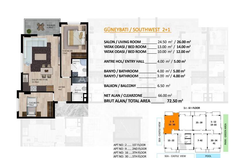 Zeezicht Appartementen In Omheind Complex In Alanya 30