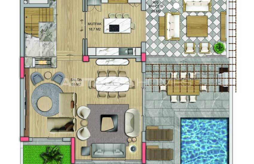 منازل مع حديقة خاصة ومسبح في أنطاليا لارا 51