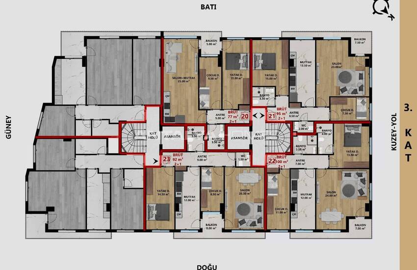 شقق أنيقة في مركز مدينة مراد باشا، أنطاليا 23