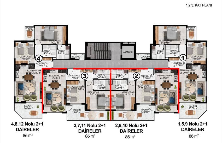 Appartements Avec Vue Mer Et Ville Près De La Plage À Alanya Oba 19