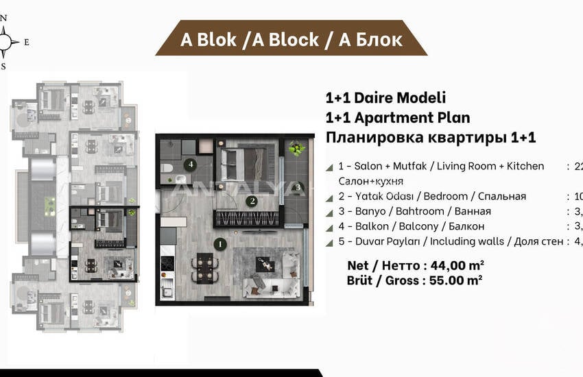 آپارتمان‌ها در مجتمعی با استخر نزدیک بیمارستان در آنتالیا 22