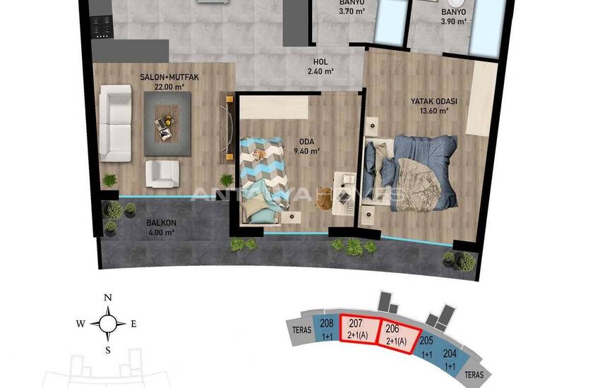 آپارتمان ۲ خوابه با طراحی شیک در آلتینتاش آنتالیا 16