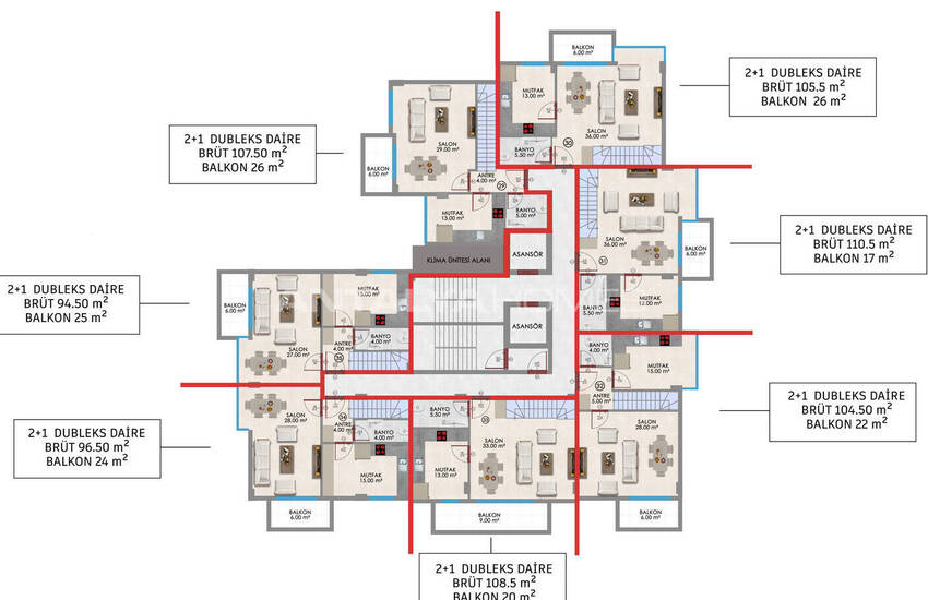 Duplettlägenheter I Ett Komplex Med Pool Och Gym I Alanya Centrum 12