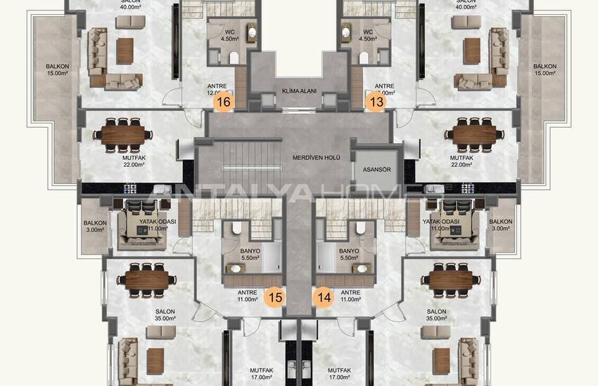 آپارتمان‌های شیک در فاصله ۷۰۰ متری از دریا در آلانیا 18