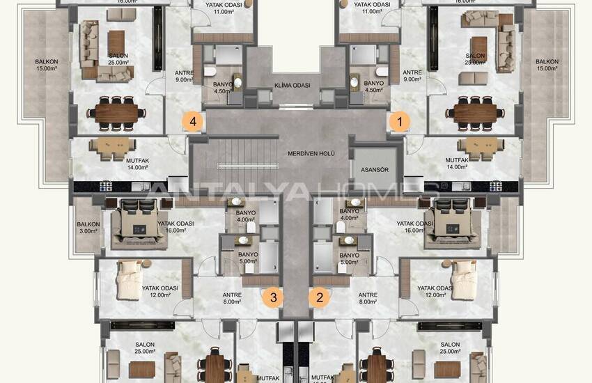 آپارتمان‌های شیک در فاصله ۷۰۰ متری از دریا در آلانیا 19