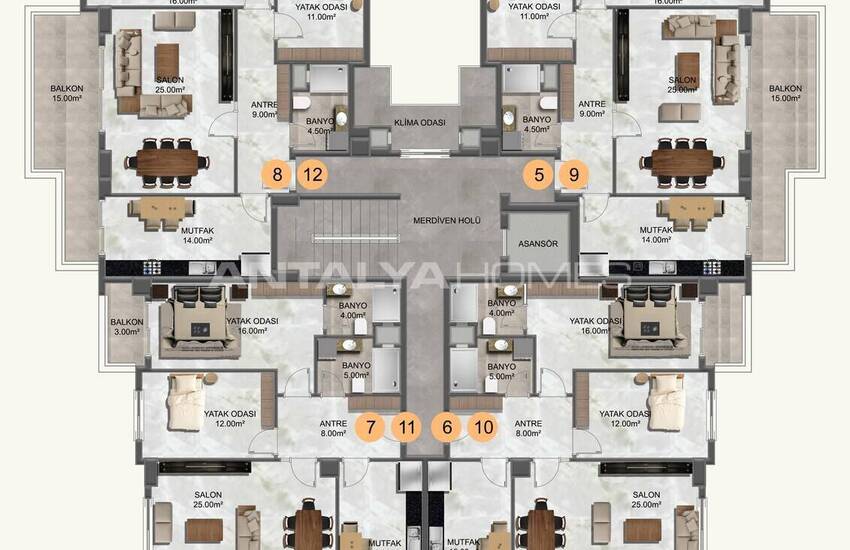 آپارتمان‌های شیک در فاصله ۷۰۰ متری از دریا در آلانیا 15