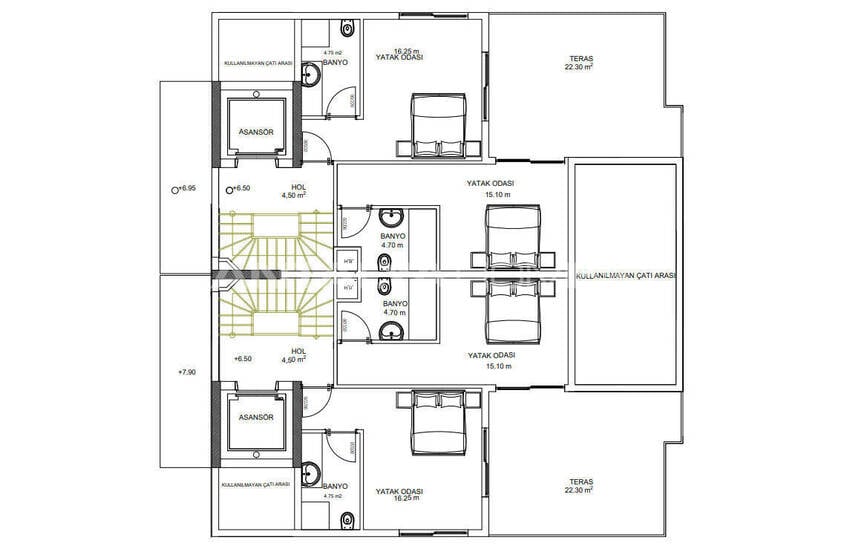 4-bedroom Triplex House with Pool and Garden in Belek 34