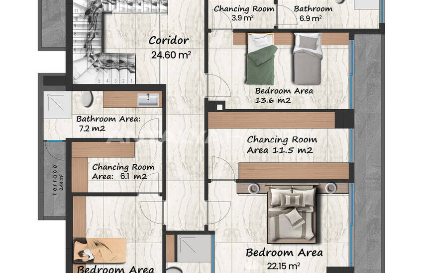 Alanya Bektaş'ta Havuzlu Satılık 3+1 Müstakil Villa 44