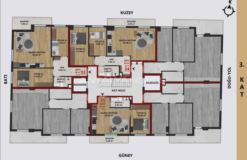 Apartments with Indoor Parking in Antalya Muratpasa 11