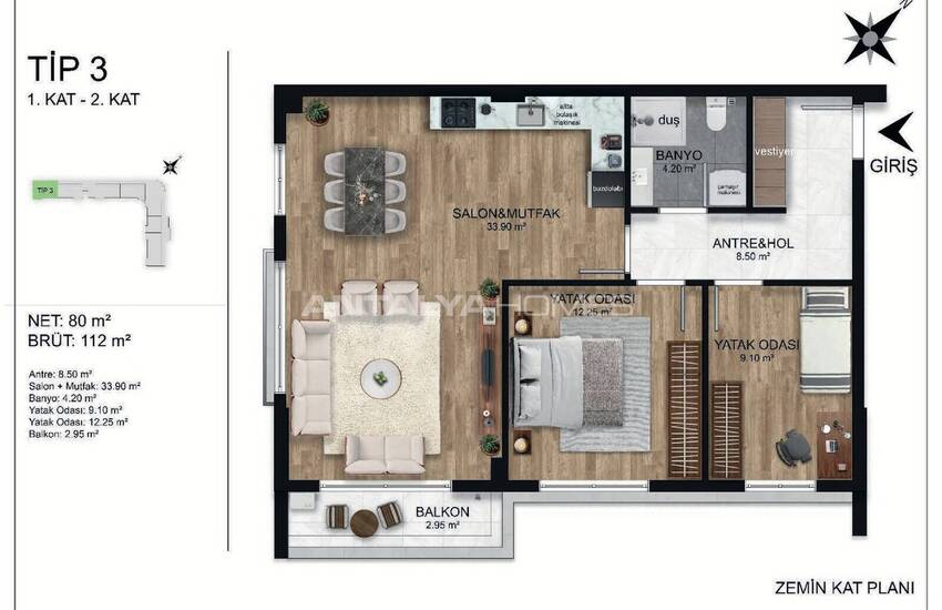 Antalya Altıntaş'ta Ortak Havuzlu Geniş Daireler 12