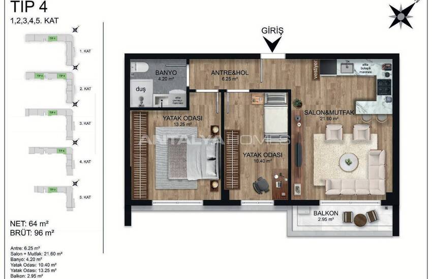 Antalya Altıntaş'ta Ortak Havuzlu Geniş Daireler 13