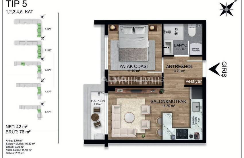 Antalya Altıntaş'ta Ortak Havuzlu Geniş Daireler 14