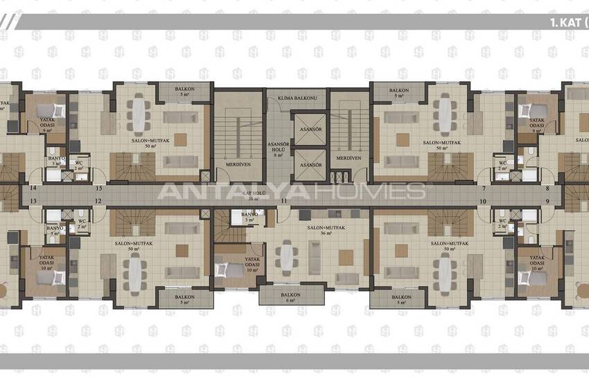 Квартиры с видом на горы в Анталии, Коньяалты, с бассейном и парковкой 15