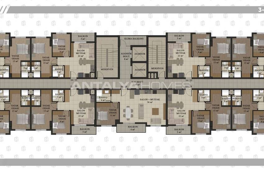Квартиры с видом на горы в Анталии, Коньяалты, с бассейном и парковкой 16