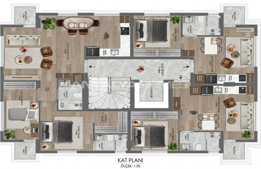 Apartments in a Single-block Project Near the Sea in Antalya Lara 14