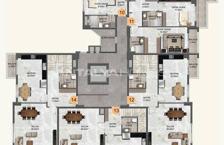 Sea View Flats in a Complex with Social Facilities in Kestel 19