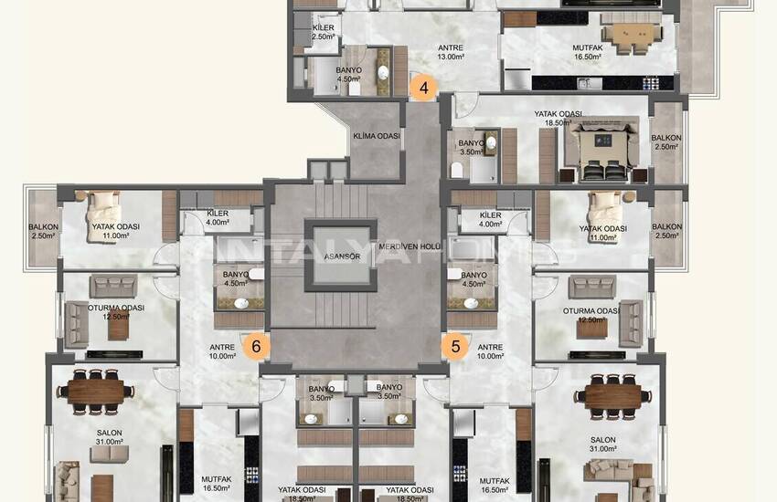 Sea View Flats in a Complex with Social Facilities in Kestel 17