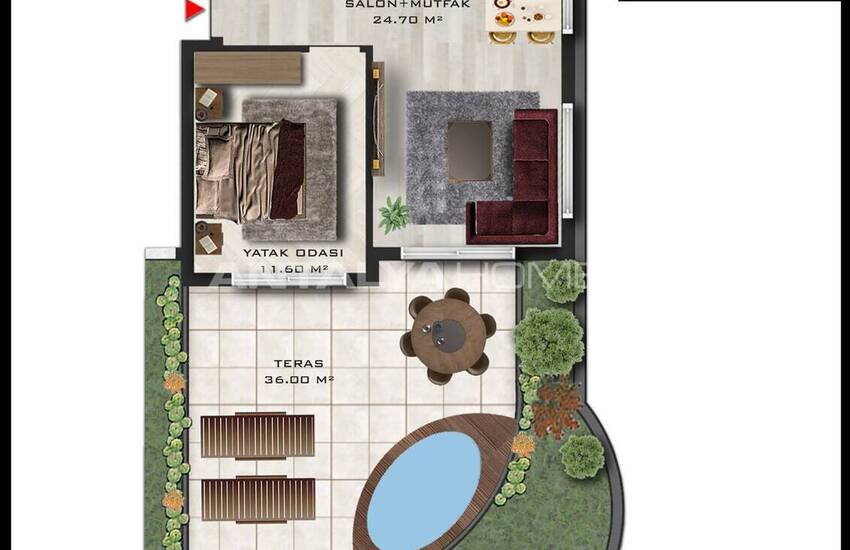 Apartments with a Communal Pool Near the Sea in Antalya Altintas 12