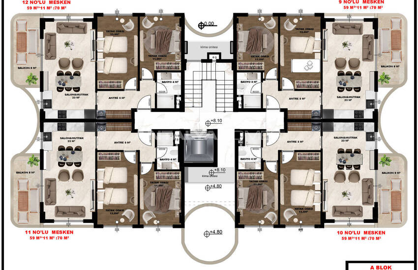 Apartments with Shared Pool Near the Beach in Alanya Center 25