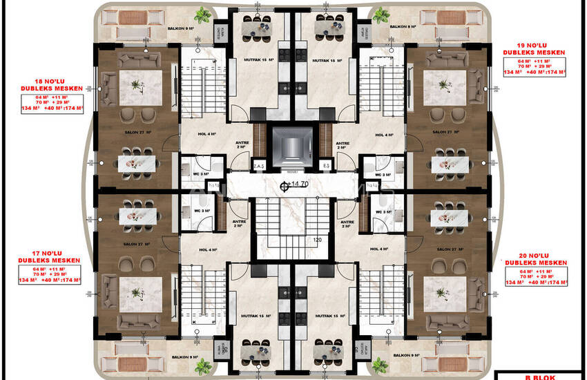 Apartments with Shared Pool Near the Beach in Alanya Center 23