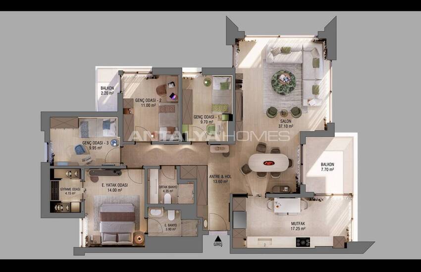 Stylish Middle Floor Apartments for Sale in Antalya Muratpasa 25