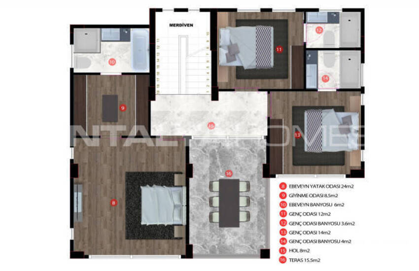 منازل دوبلكس مع حدائق للبيع في إردملي، مرسين 15