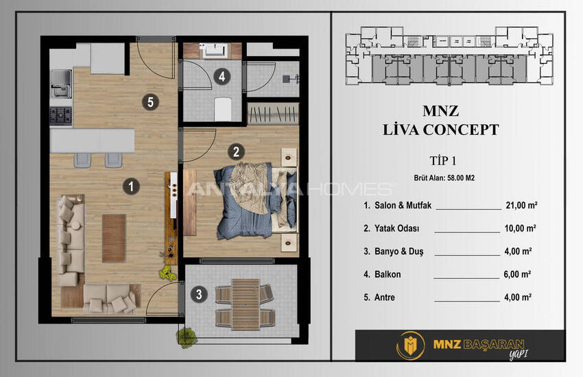 شقق على بُعد 200 متر من البحر في مرسين إردملي 16