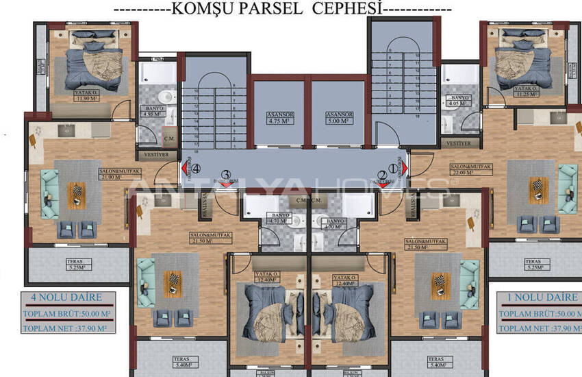 Wohnungen Mit Gemeinschaftsgarten Und Generator In Mersin 13