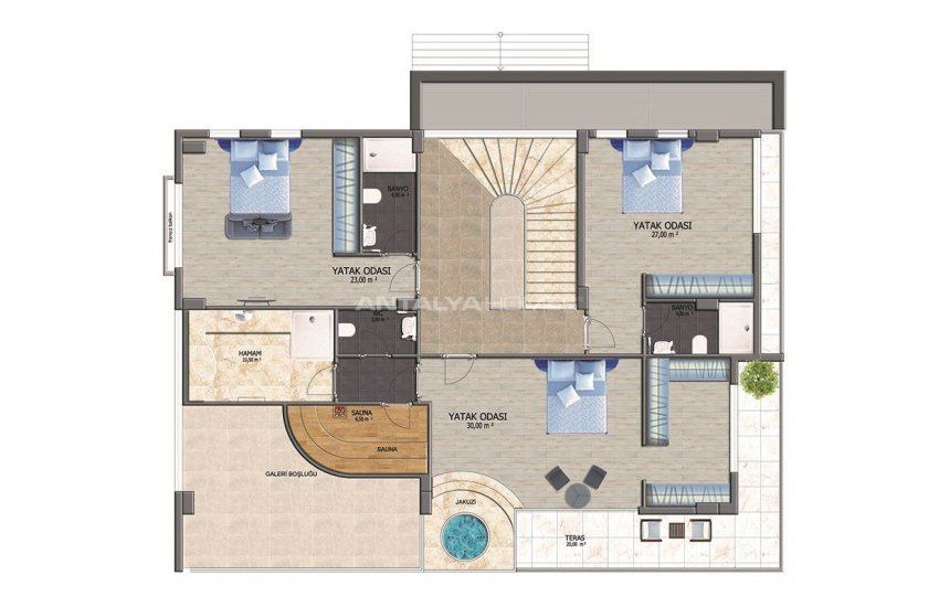 4+1 Alanya Villa Med Pool Omgiven Av Privat Trädgård 33