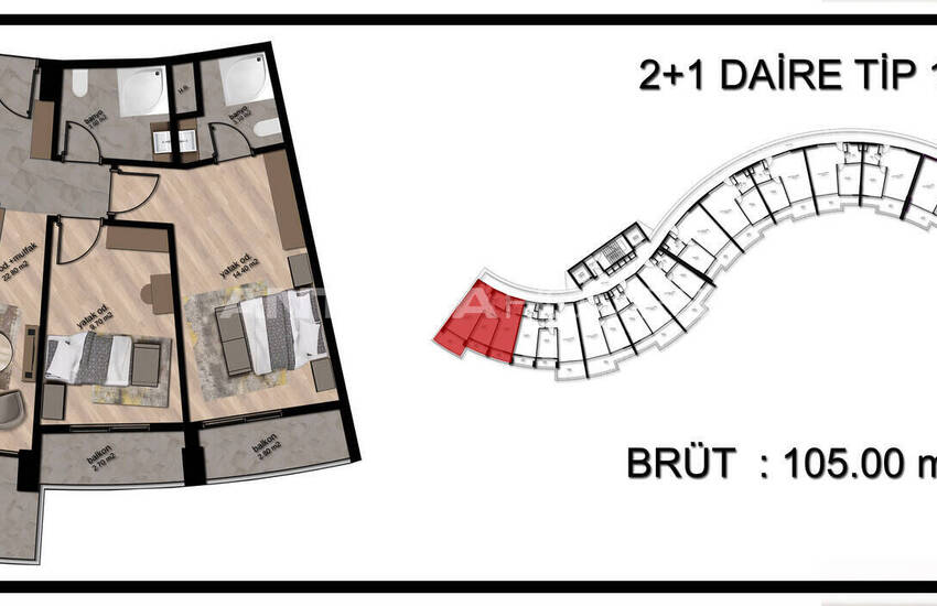 Квартиры с Видом на Город и Море в Мерсине, Томюк 34