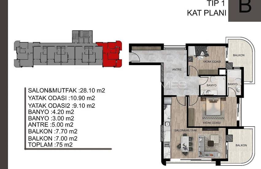 Квартиры в Комплексе с Аквапарком в Тедже, Мерсин 35