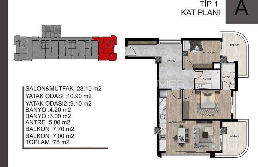 Квартиры в Комплексе с Аквапарком в Тедже, Мерсин 33