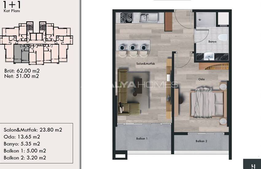 1-bedroom Modern Flats Close to the University in Mersin 22