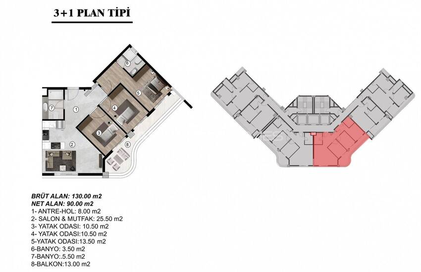 Квартиры в Мерсине, Мезитли, с Видом на Море и Город 24