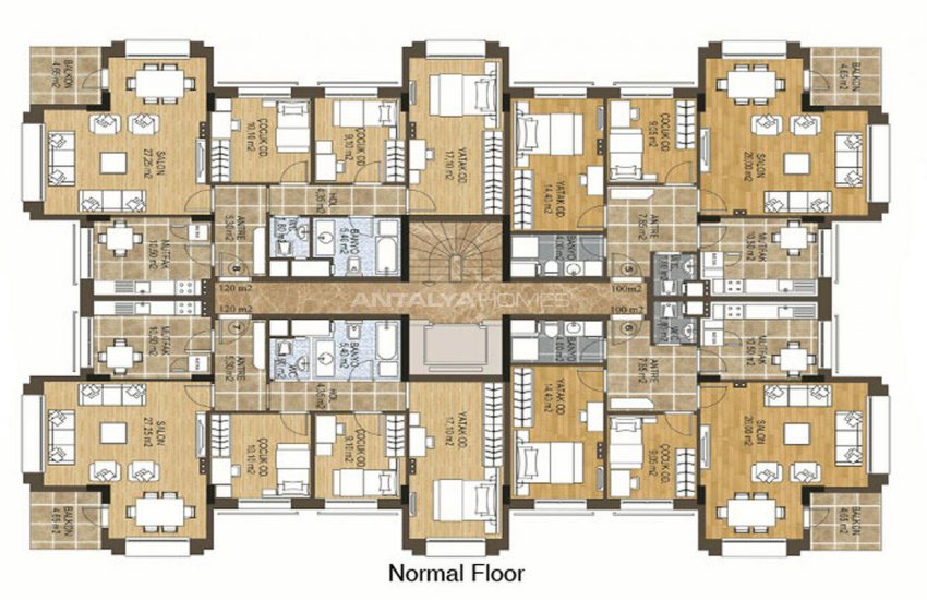 Квартира в Кепезе, Анталия на Среднем Этаже Жилого Комплекса 32