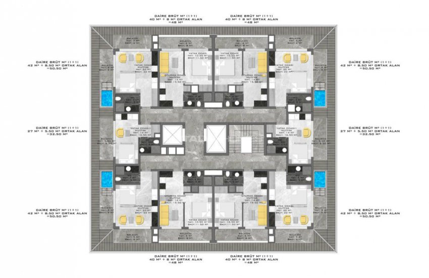 Alanya Merkezde Denize 250 Mt Uzaklıkta Sıfır Daireler 36
