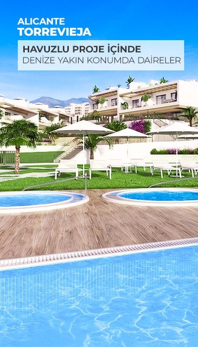 Torrevieja'da Teraslı ve Ortak Havuzlu 2+1 ve 3+1 Daireler