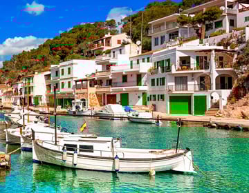 house, boat, yatch, hill, mountain, sky