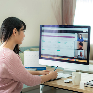 woman having a meeting online webinar