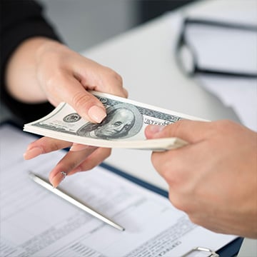 woman lending money from businessman woman lending money from businessman