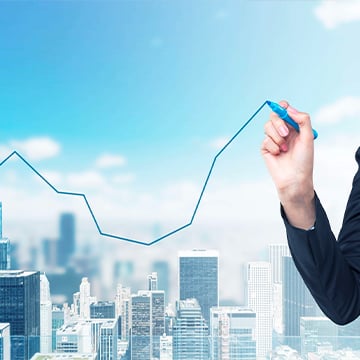 hand drawing profit line with city view hand drawing profit line with city view