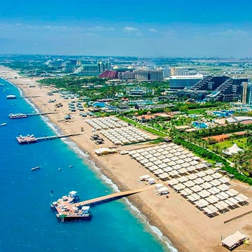 aerial view of hotels and beach aerial view of hotels and beach