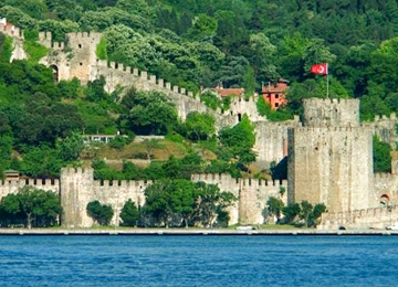 anadolu-hisari, tree, bosphorus, flag