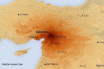 map of the earthquake zone